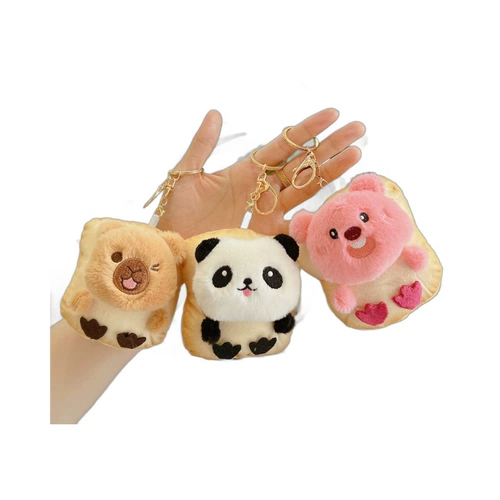 Картхолдер, плюшевая подвеска, игрушка, кукла, украшение на сумку, популярно в интернете, тост, хлеб, с медвежатами, панда, енот