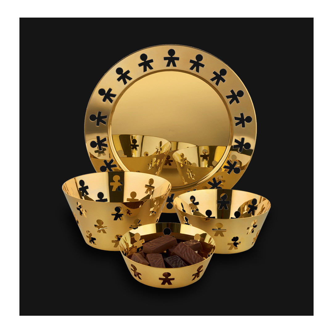 Limited 24K gold spot Alessi GIROTONDO CUT PAPER SMALL MAN METAL SET FOOD BASKET FOOD BASKET FRUIT BASIN