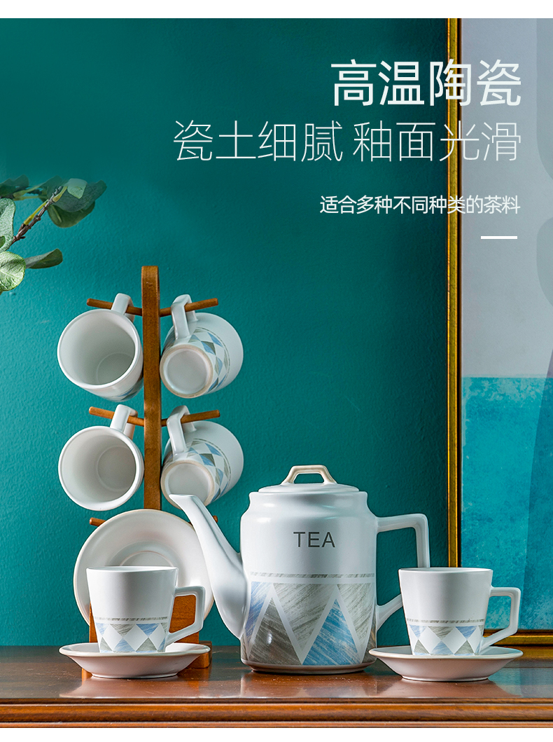 Ceramic coffee cups and saucers suits for home sitting room tea tea sets family water cup mounts with wooden frame