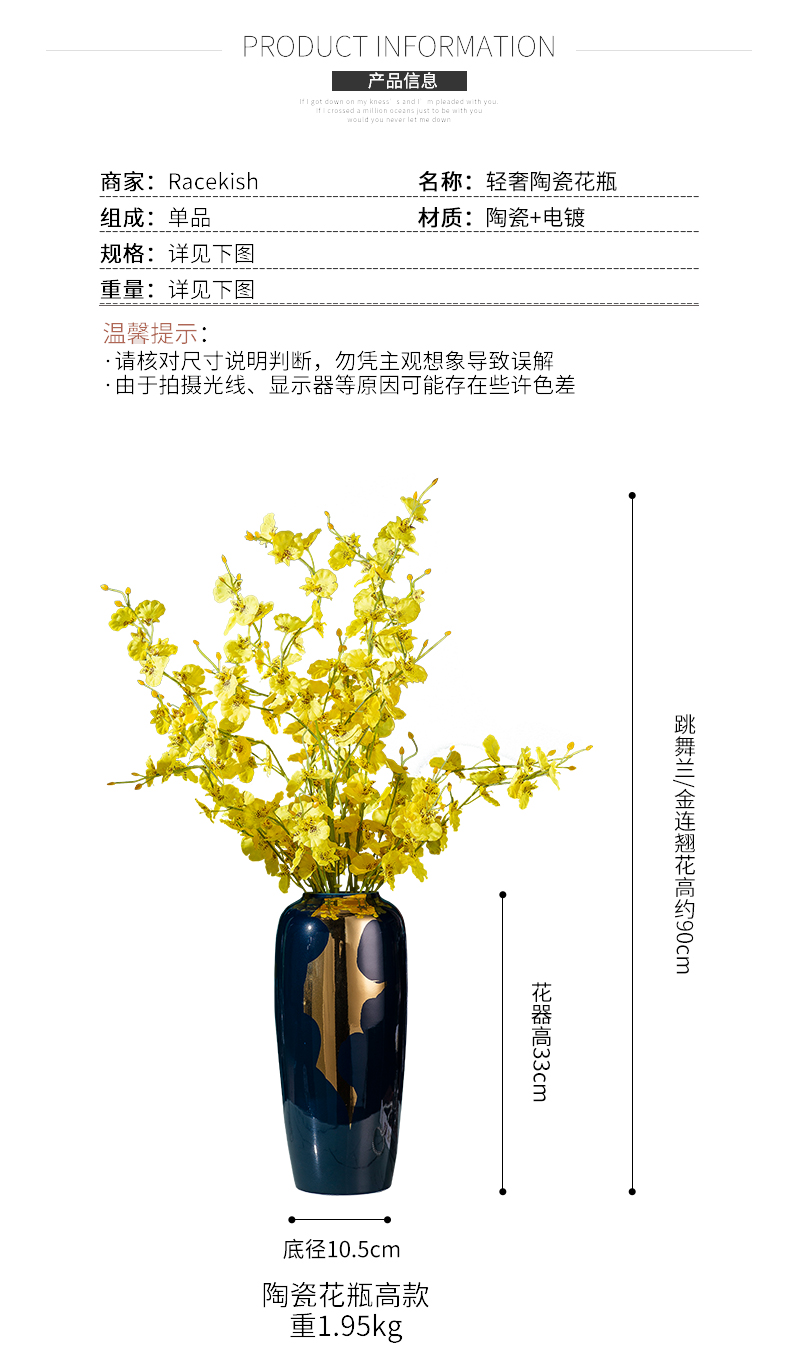 Creative light key-2 luxury ceramic vases, new Chinese flower arranging sitting room TV ark, furnishing articles furnishing articles study the dried flower decoration