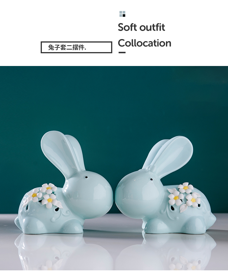 European ceramic rabbit furnishing articles wine TV ark, creative birthday gift wedding gift, lovely adornment small place