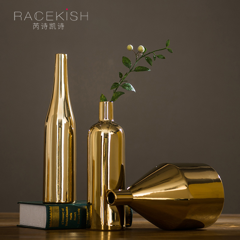 European contracted dry flower vase vase modern furnishing articles of gold sitting room adornment ceramics creative wedding gift decoration