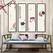 New Chinese hanging painting Qi Baishi Chinese painting Zen ink porch living room background wall decorative painting tea room quadruple murals