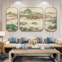 Landscape living room decoration painting new Chinese sofa background wall triple hanging painting study tea room mural office Chinese painting