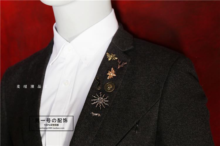 Thời trang đơn giản áo sơ mi cổ áo pin trâm kim loại trinkets xu hướng thời trang lá phong pin cổ hươu ghim cài cổ áo sơ mi nam