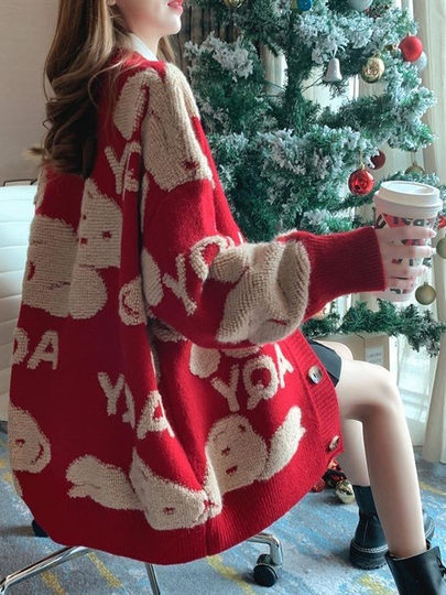 慵懒风宽松开衫女针织衫上衣外穿春秋新款2025设计感加厚毛衣外套