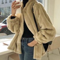 Fur coat women 2020 winter plush vertical stripes thickened warm long loose artificial wool cotton suit