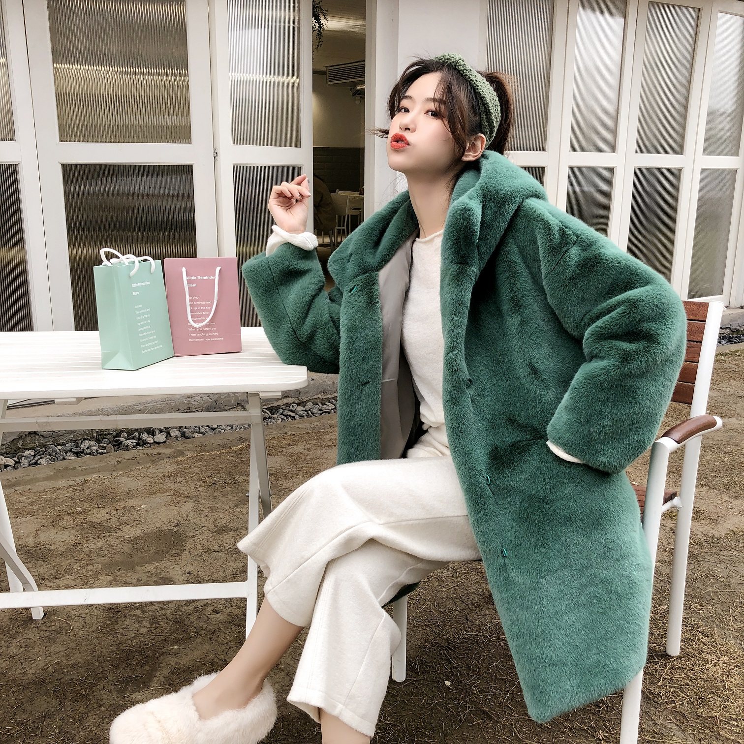 Net red new fur jacket thickened with medium long version loose even cap Buffy mink wool artificial fur coat for women's winter