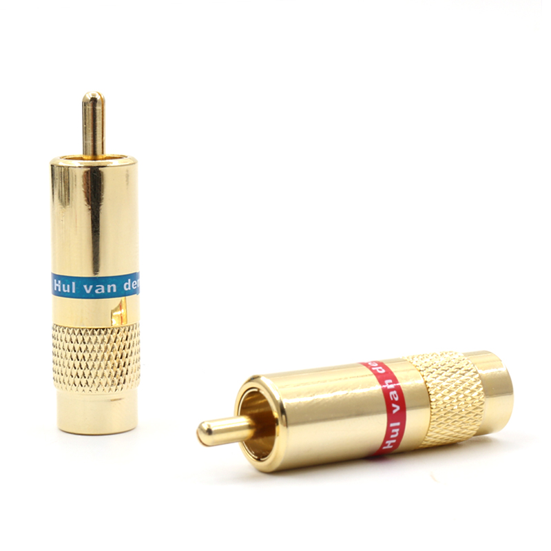 Knurling gold-plated RCA plug HIFI pure copper gold-plated RCA head lotus plug signal line plug
