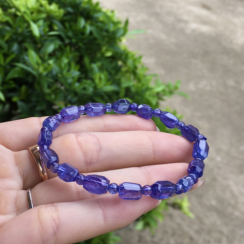 Natural Tanzanite Bracelet with Barrel Beads, Tanzanite Freeform Bracelet Natural Tanzanite Bracelet with Barrel Beads, Tanzanite Freeform Bracelet