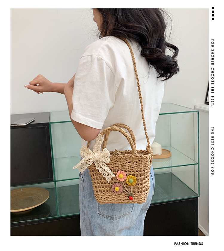 Women's Small Summer Polyester Flower Vacation Square String Straw Bag display picture 1