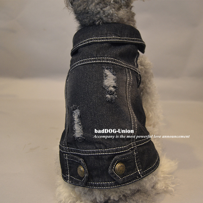 Pet early autumn tide brand hole denim vest dog cat clothes teddy bear schnauzer hole vest