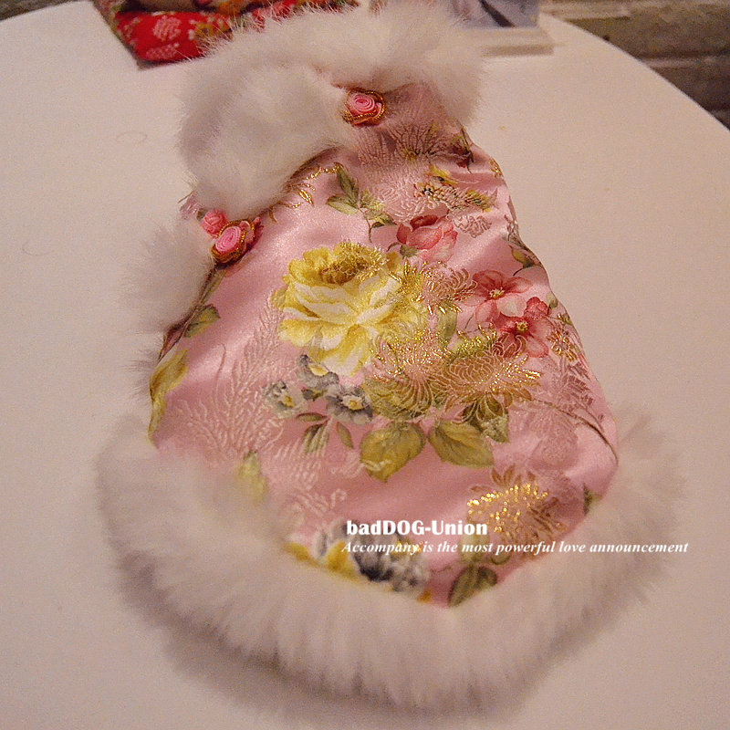 Dog Chinese New Year clothes Teddy bear real rabbit hair lamb velvet Spring Festival cotton coat rabbit pet cat New Year Tang suit