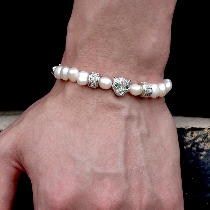Men's and Women's Pure Natural Real Pearl Micro-Inlaid Diamond Zircon Bracelet Half-Chain Thick Baroque Horseshoe Chain Original Design