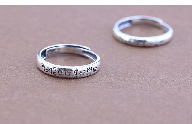 Tiếng Phạn Thần chú 925 sterling bạc mở nhẫn điều chỉnh sáu câu thần chú nữ nhẫn retro Thái bạc nhẫn đơn nhẫn nhẫn đeo ngón trỏ
