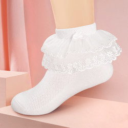 ຖົງຕີນ lace ເດັກນ້ອຍເດັກຍິງ Princess socks ສີຂາວ lace ດູໃບໄມ້ລົ່ນແລະລະດູຫນາວລາຕິນການສອບເສັງເຕັ້ນລໍາມືອາຊີບ socks ຕາຫນ່າງ socks