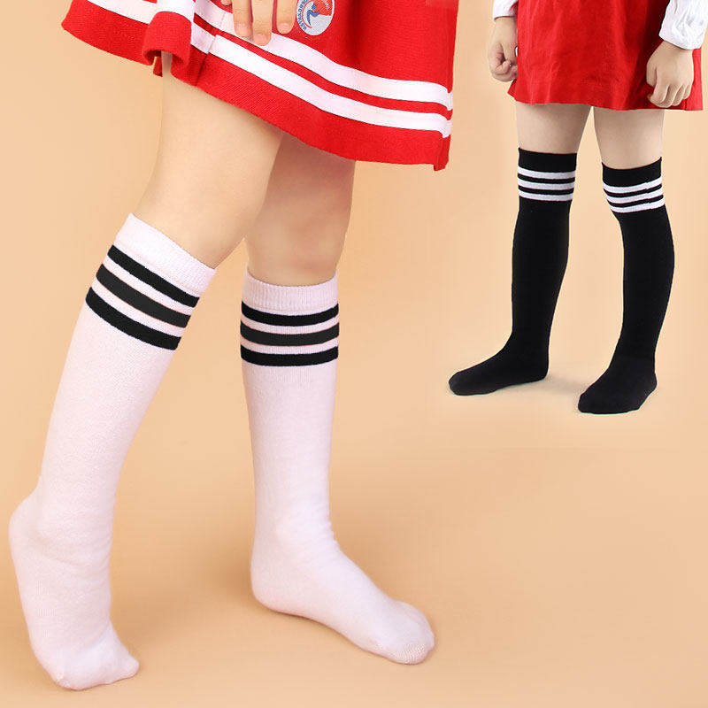 Children's middle tube socks summer thin high tube girls boys cotton student sports soccer long tube women white black stockings