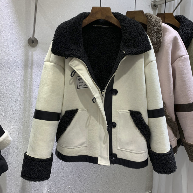 Lamb wool coat women's 2021 winter new Korean version loose thickened small lamb velvet fur one-piece cotton jacket