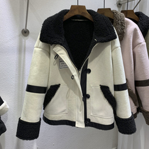 Lamb wool coat womens 2021 winter new Korean version loose thickened small lamb velvet fur one-piece cotton jacket