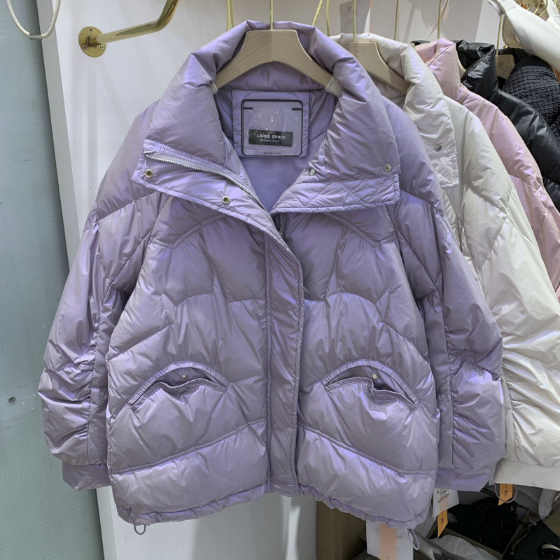Purple short down jacket women's 2021 new hot style winter thickened fashion foreign style small stand-up collar jacket