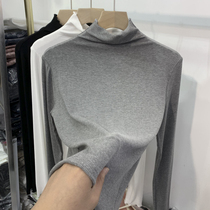 Wooden ear T-shirt womens 2021 spring and autumn new thread elastic long-sleeved bottoming shirt slim-fit solid color high-necked top tide