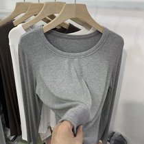 European goods round neck collarbone thread long-sleeved T-shirt womens 2021 early autumn new slim t-shirt bottoming small shirt thin top