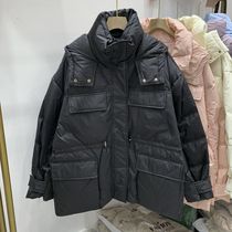 Hooded down jacket womens mid-length 2021 winter new thickened loose waist white duck down jacket