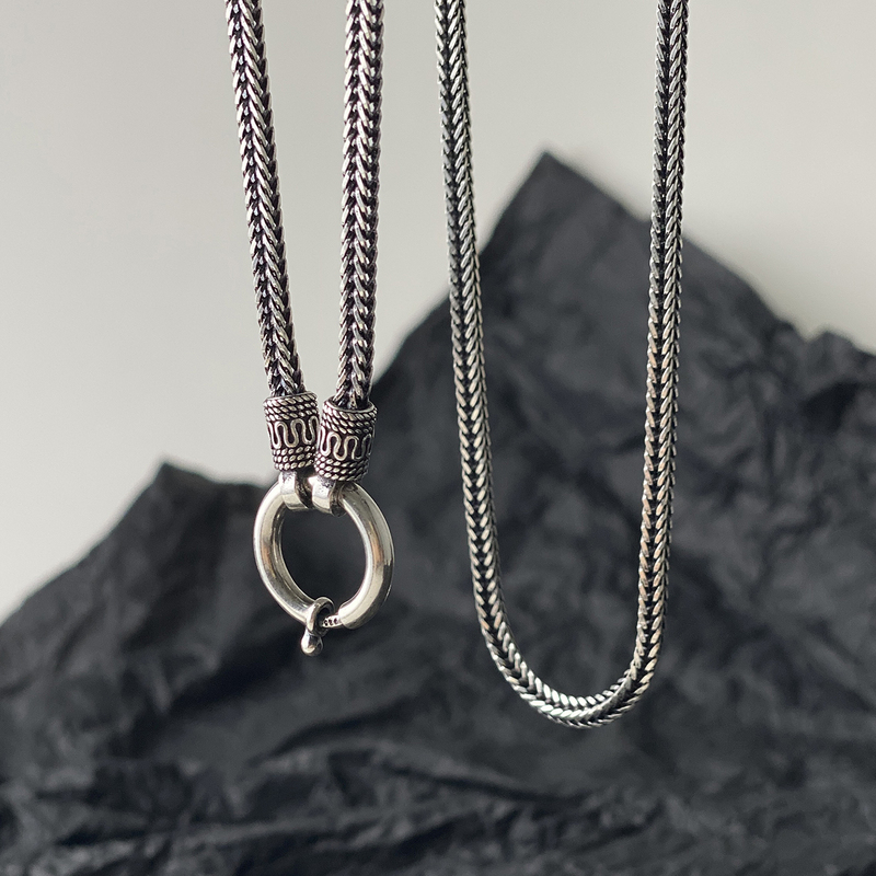 S925 Sterling Silver Peace Pattern Buddha Amulet Chain Men's Necklace Thangka Pendant Hanging Rope Charm Tube Sweater Chain Long Style