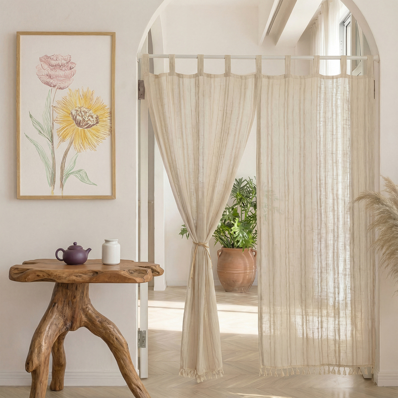 Kitchen Curtains, Double-Folded Entrance Bathroom Cotton-Linen Door Curtain, Partition Curtain, Half Curtain, Japanese-Style Segmented Screen for Blocking the Entrance