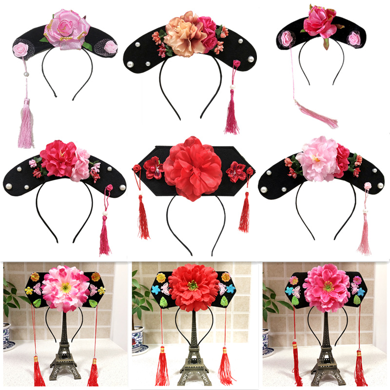 Children Adults Gg hat Hood Accessories Palace Lady Hair Stirrup Ancient Dress Headwear Banner Head Qing Dynasty Manchu Hair Stirrup