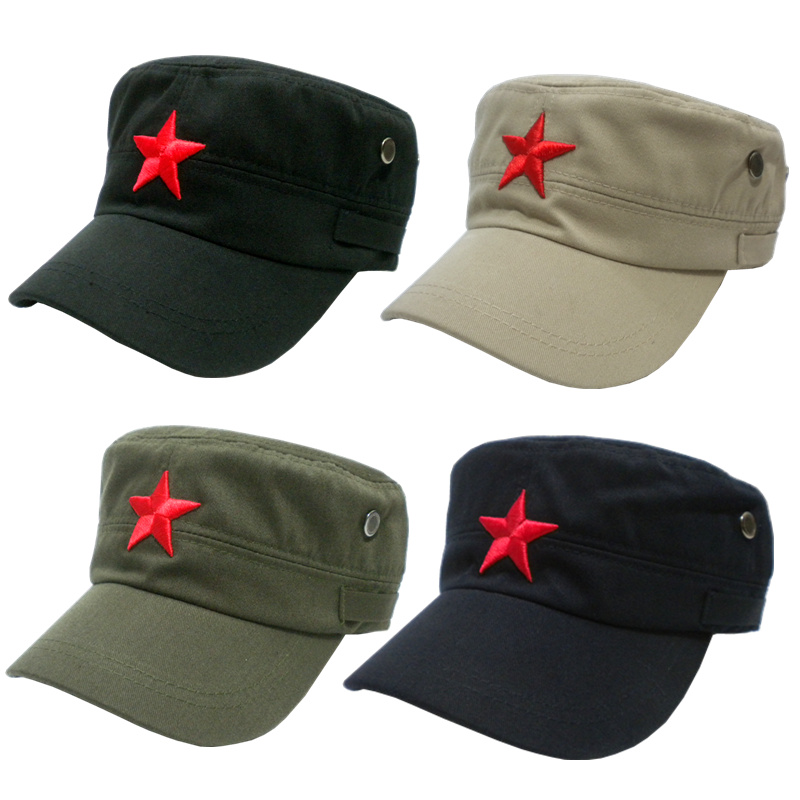 Sunscreen hat Male Red Army hat Female Five-pointed star China Five-star Red Flag military hat Flat top hat Duck tongue wild baseball cap