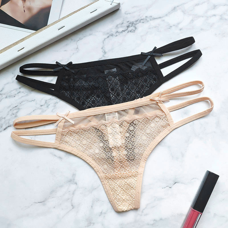 Double belt hollowed pants lace transparent sexy underwear low waist elastic strength is comfortable and hot