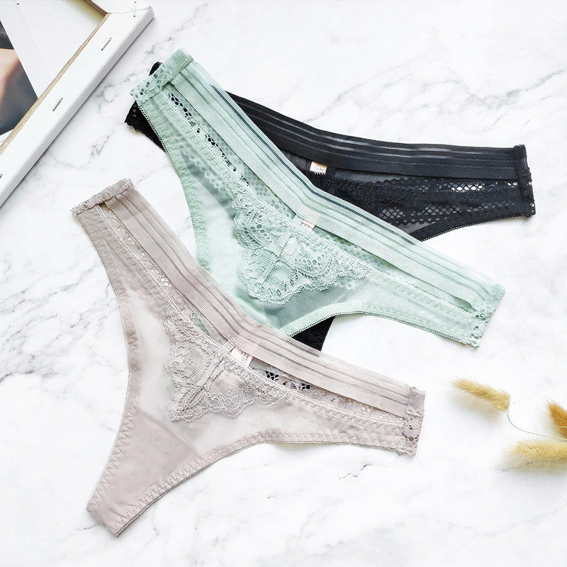 imbenita Sexy lace Tiny pants female hollowed-out web yarn transparent underpants light and breathable teething and hip T-pants-Taobao