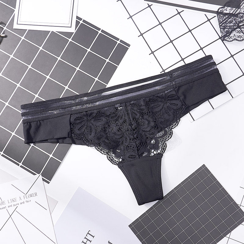 Sexy lace underwear Japanese low waist seamless female thong European and American hip wide T pants white half hip underwear