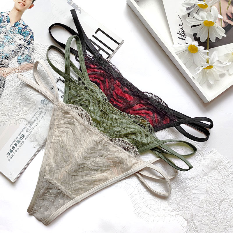 imbenita din-character trousers female and American sexy and comfortable low waist lace underpants invisible style fine waist T-pants