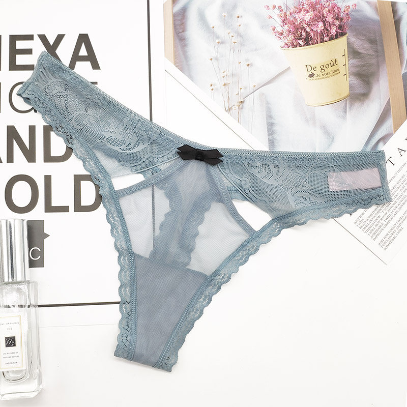 Lace hollow quick-drying thong panties fashion mesh sexy seamless thong women's comfortable high elastic cotton crotch hot