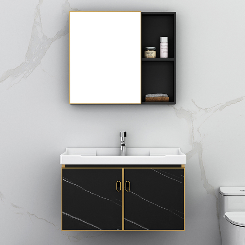 Hanging the wall of Northern European Space Aluminum Bathroom Cabinet Ceramic Basin Plate Wash Face Balcony Basin Basin Table Small Household Mirror Cabinet Combination