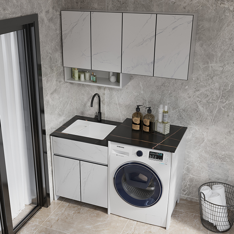 Space aluminum laundry cabinet ceramic tableboard rubber roller washing machine partner washing pot assembly cabinet
