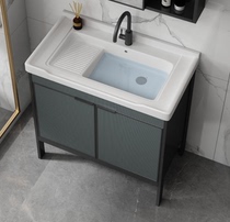 Space aluminum laundry terrace pool ceramic washing basin faces floor-to-floor bathroom cabinet with rubber board
