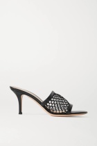 2021 GIANVITO ROSSI black leather trimmed fishing net open toe high heel womens shoes