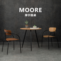 Solid wood iron art minimalist round table Home small family loft round table Café in talks table Modern restaurant table