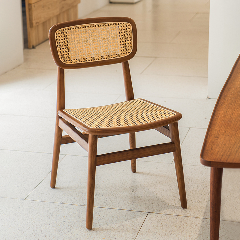 Nordic solid wood Japanese-style retro chair simple modern home dining chair B&B middle-aged rattan style shooting base