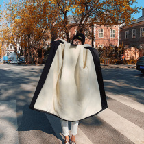 Lamb hooded cotton-padded clothing womens long knee 2021 New loose and velvet cotton-padded jacket Hong Kong style student coat tide