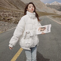 Diamond waffle cotton-padded women 2021 Winter new sweet cute little rabbit cotton padded student coat