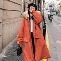 Toilwear Parker dress womens long knee 2021 Winter New plus velvet padded large size cotton coat