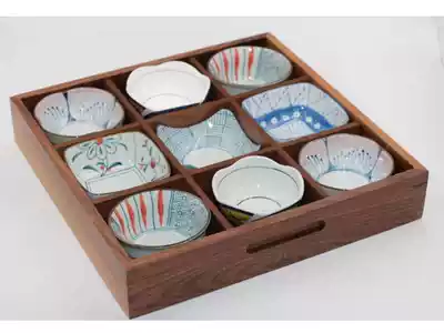 Appetizer Small dish Dish Solid wood box Walnut box Appetizer Nine appetizers Four appetizers Japanese cuisine Appetizer box