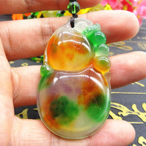  Natural ice jade three-color gourd pendant Jade pendant Fulu happy and harmonious