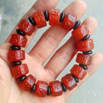  Red agate back pattern bead bracelet Old agate chalcedony bracelet Ancient beads Buddha beads Agate bracelet text play bracelet