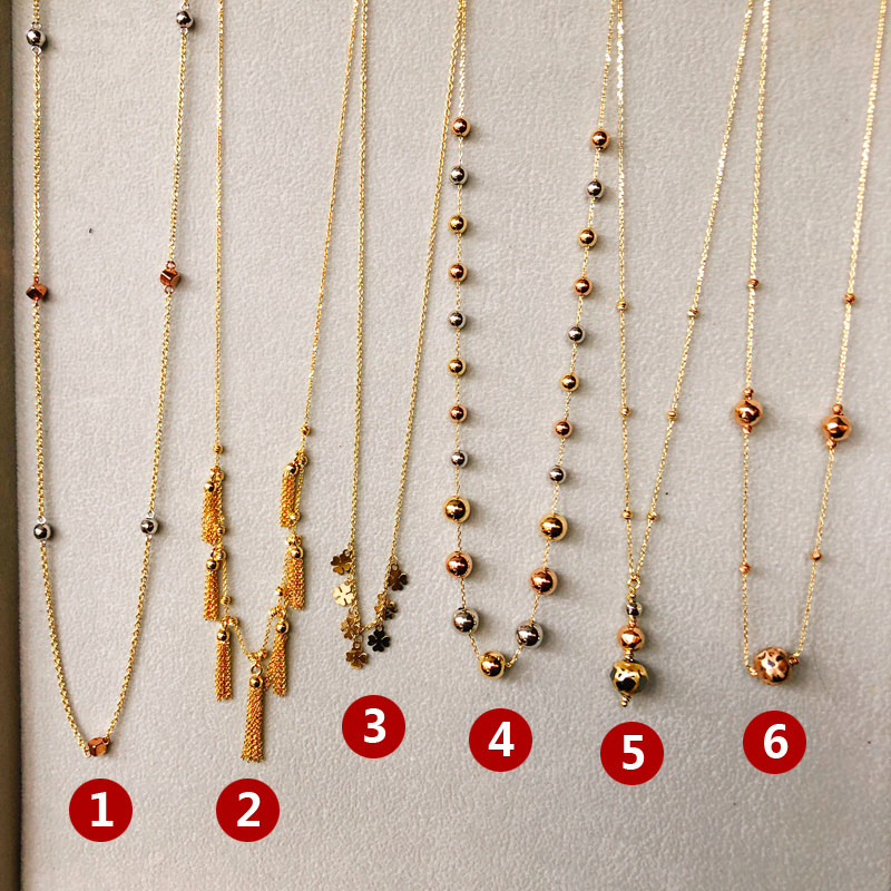 Hong Kong Gold Jewelry 18K Gold Au750 Italian Imported Color Gold Platinum Rose Gold Yellow Gold Three-Color Necklace