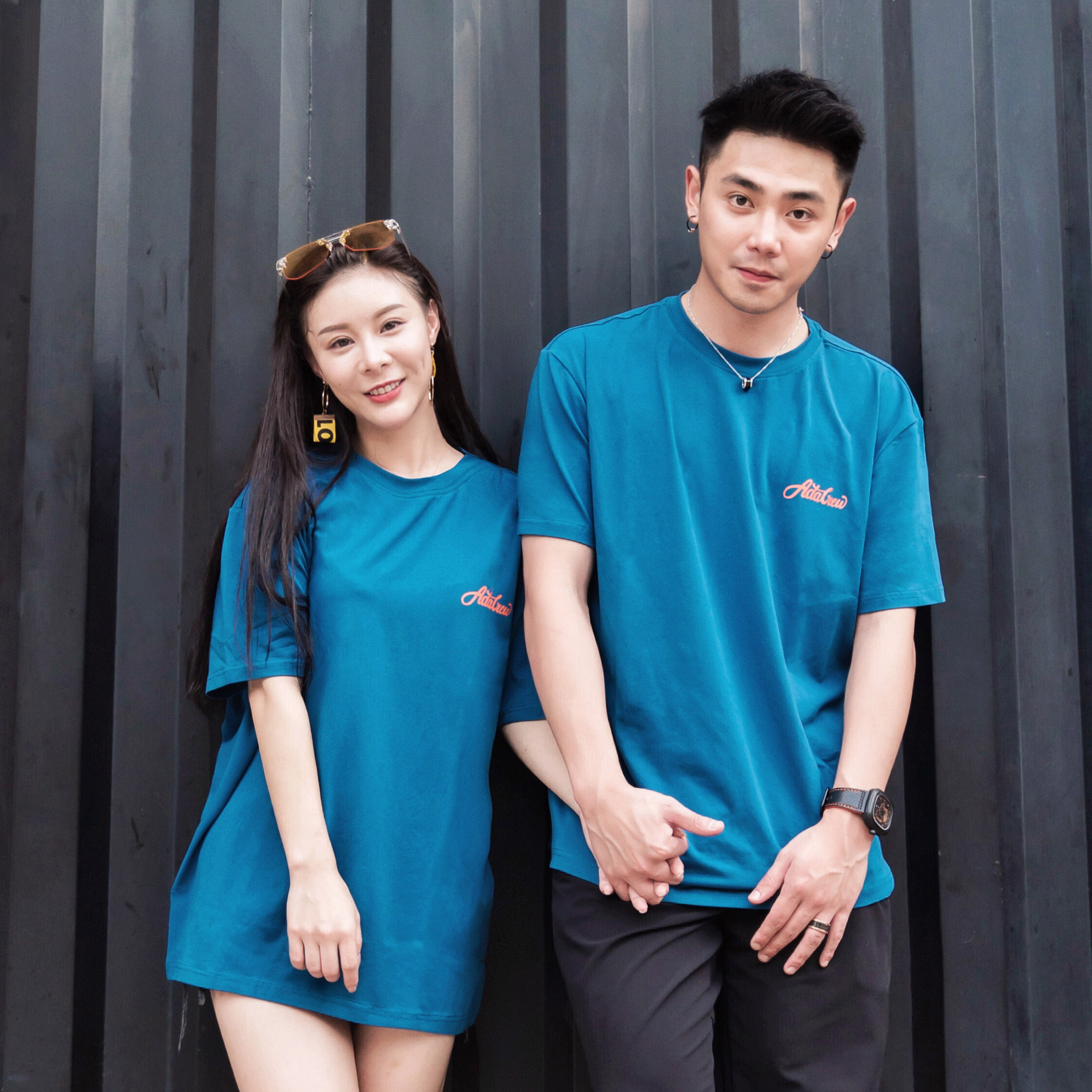 ADACREW summer original tide brand astronaut letter printing loose T-shirt men and women with the same cotton navy blue